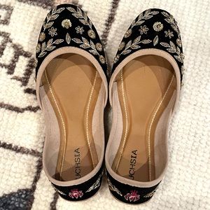 Fuchsia Amira black Khussa flats, SZ 8